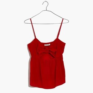 Madewell Sz 0 Red Silk Tie-Front Keyhole Cami Top